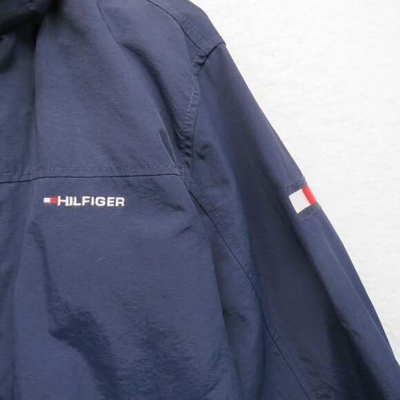 Tommy Hilfiger Jacket Mens Size Large Blue Full Zip Vintage Spellout Hidden Hood - Picture 3 of 12